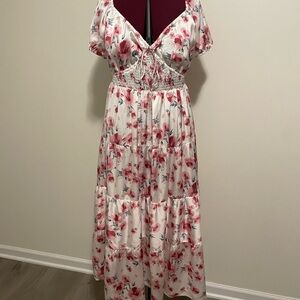 ARULA White Maxi Dress with Pink Floral Print